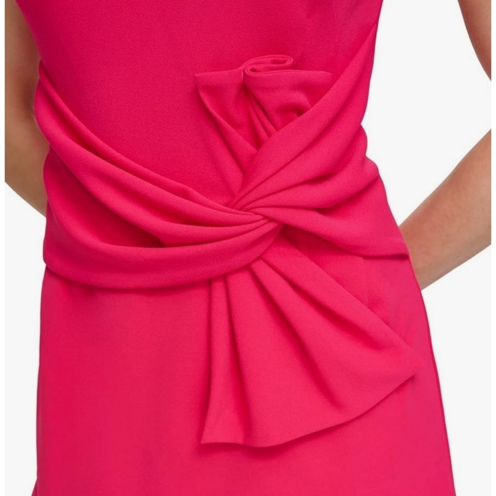Eliza J Sleeveless Stretch Crepe Shift dress with Bow detail Hot Pink Size 4 - Picture 4 of 16